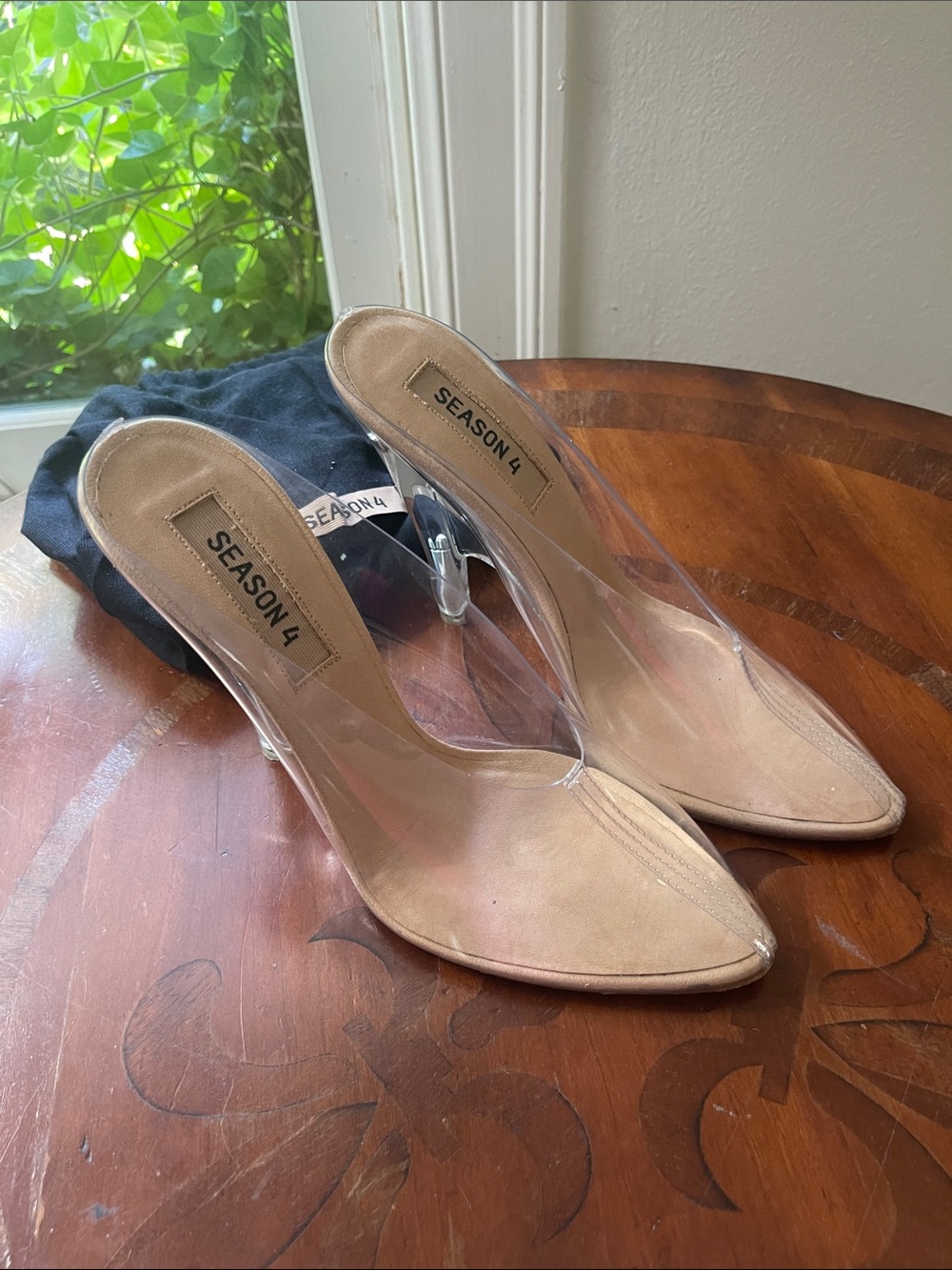 Nude Pointed Clear PVC Mule Heels